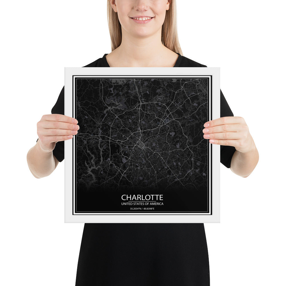 Charlotte Black Framed Map