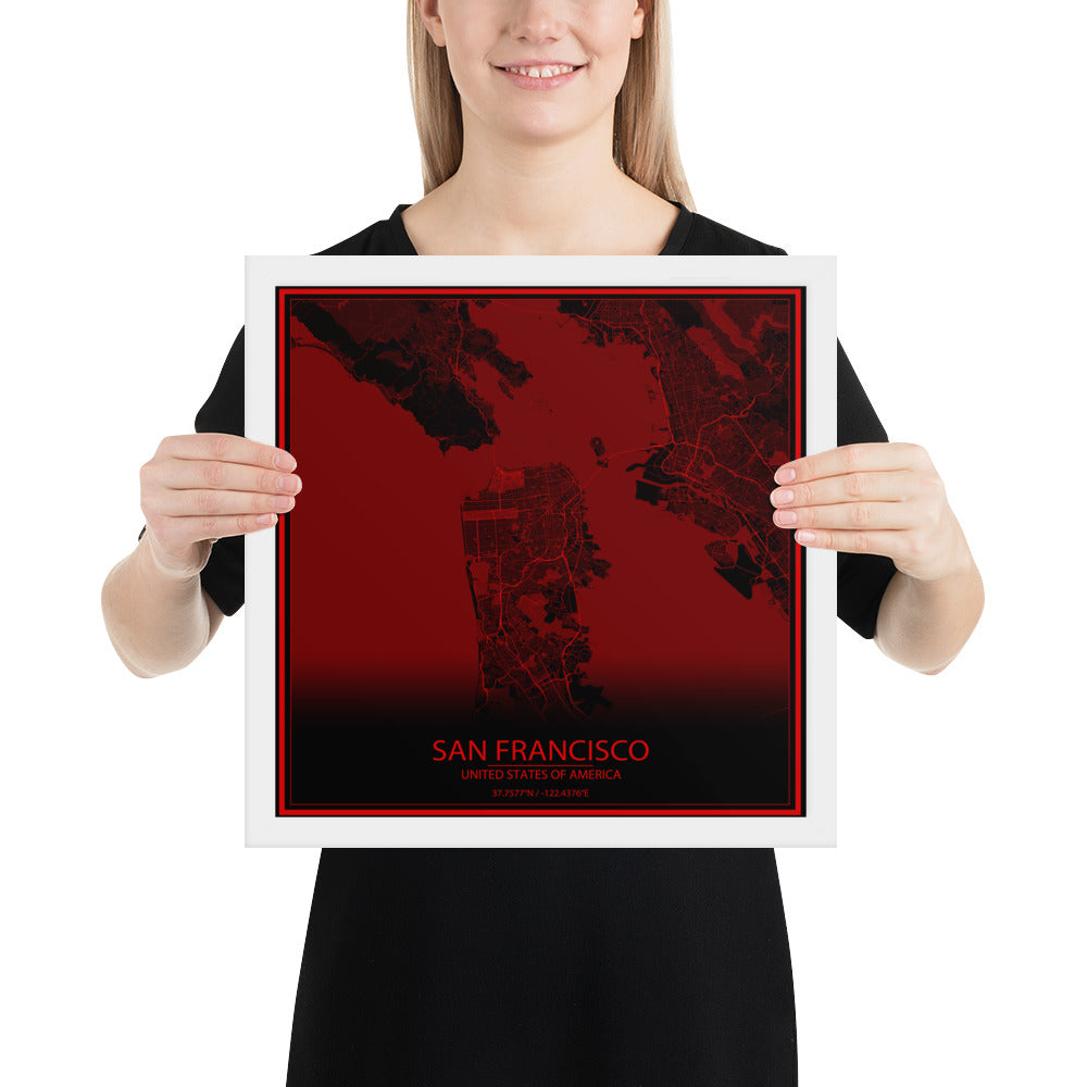 San Francisco Black and Red Framed Map