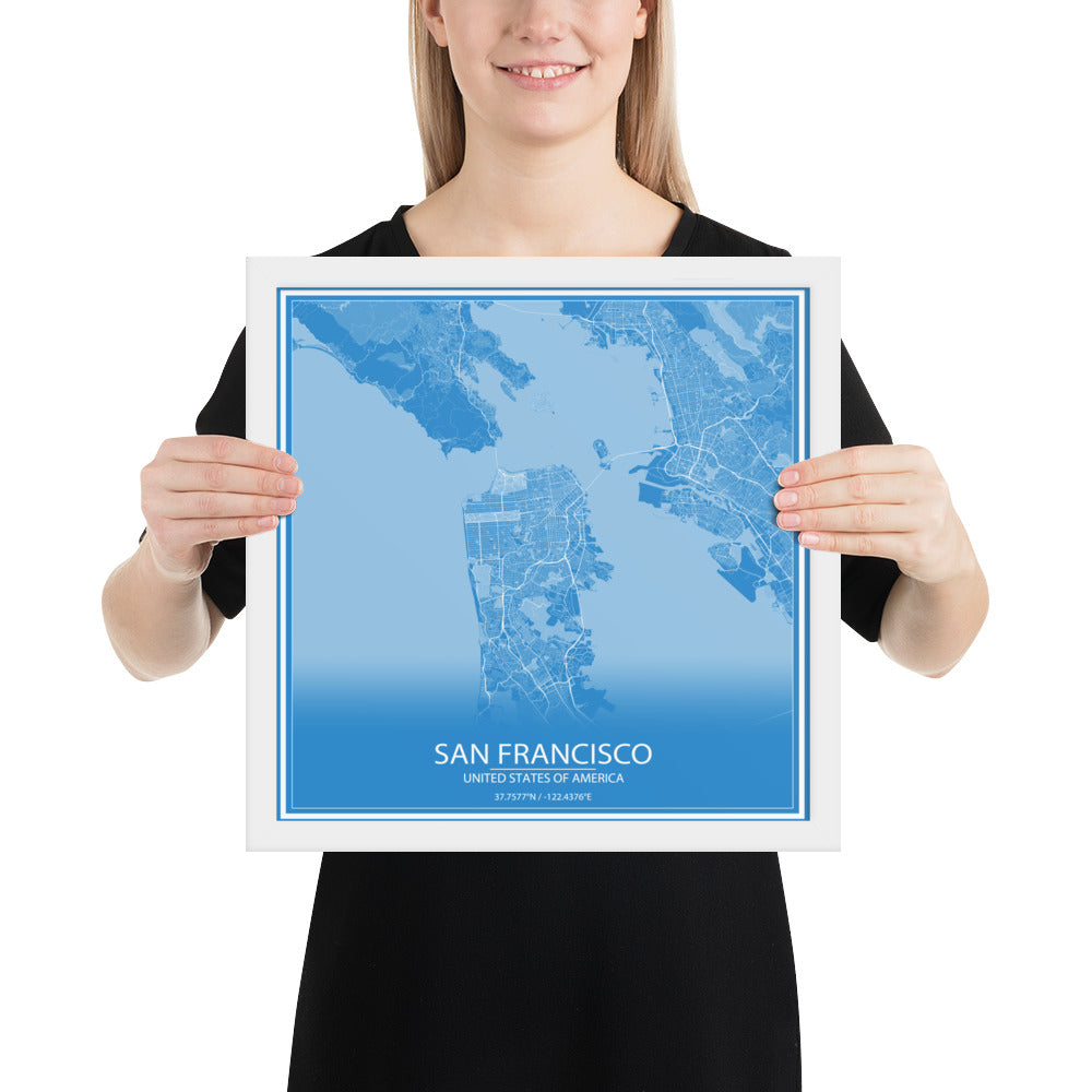 San Francisco Blue and White Framed Map