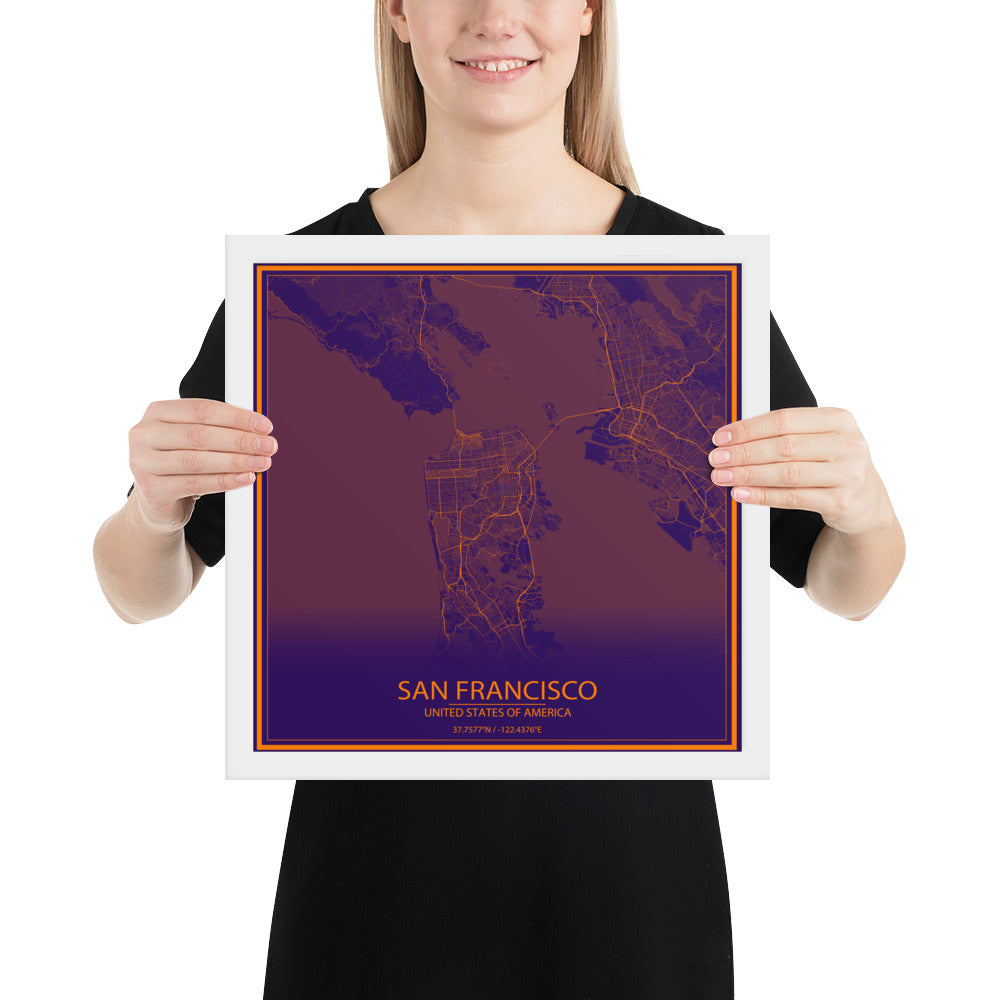 San Francisco Purple and Orange Framed Map