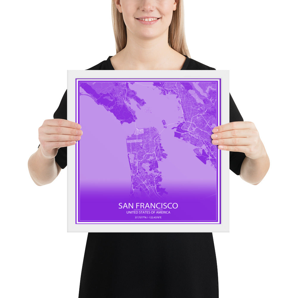 San Francisco Purple and White Framed Map