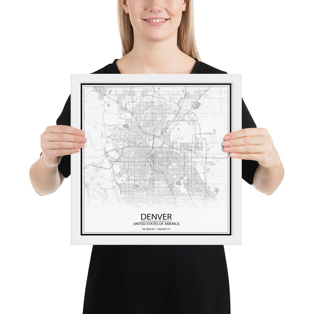 Denver White Framed Map