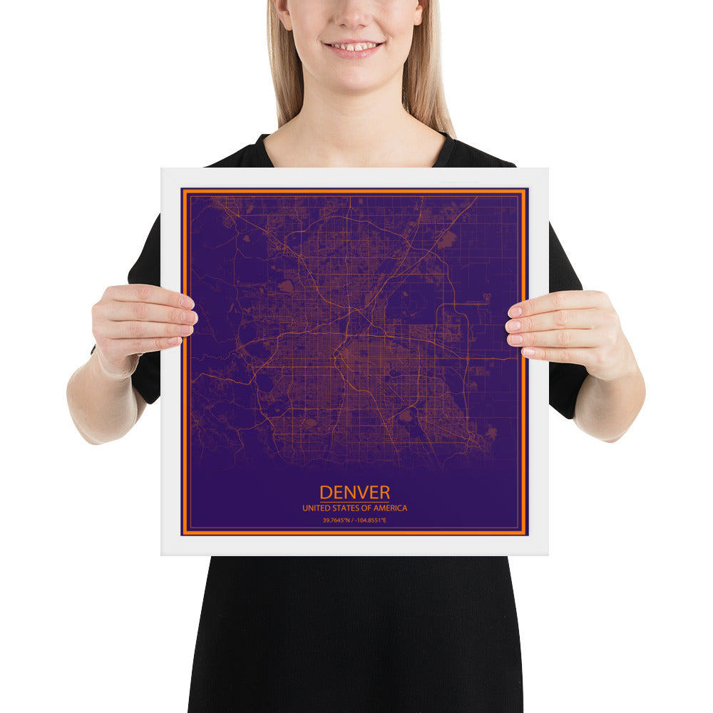 Denver Purple and Orange Framed Map