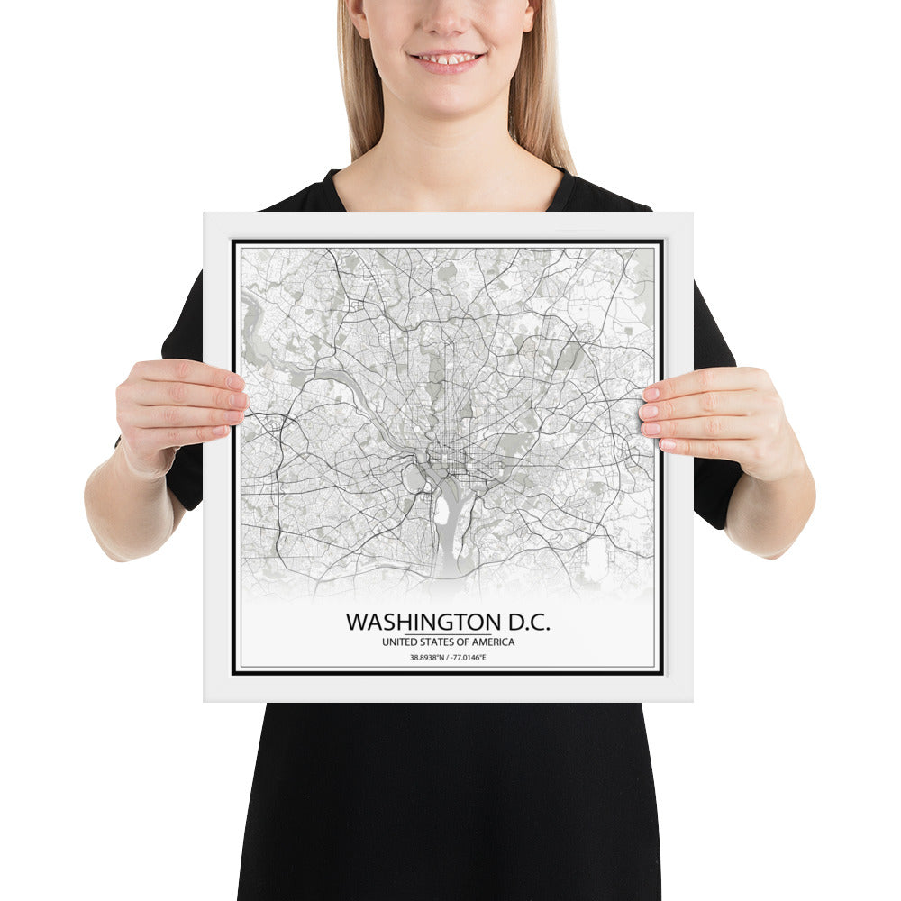 Washington, D.C. White Framed Map