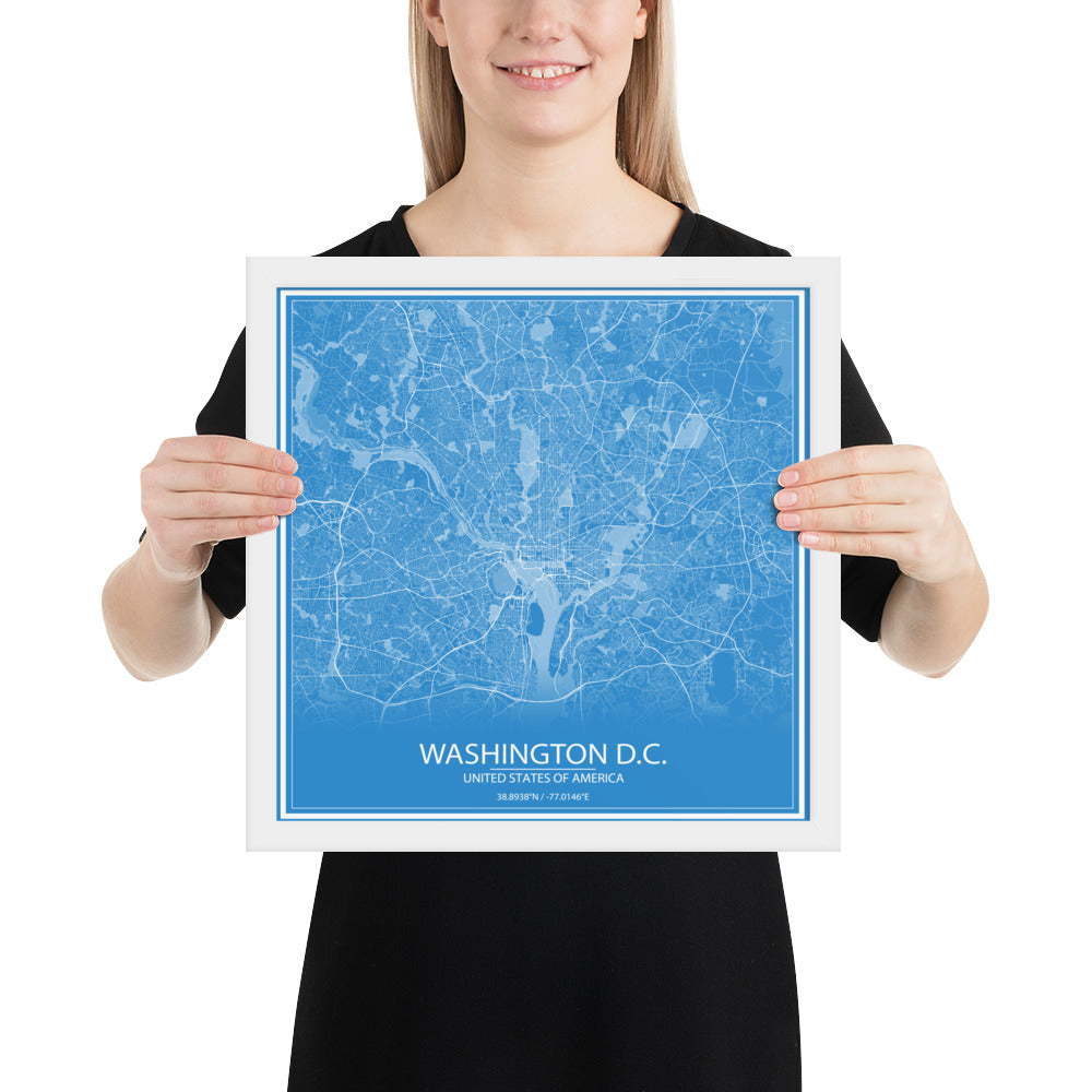 Washington, D.C. Blue and White Framed Map