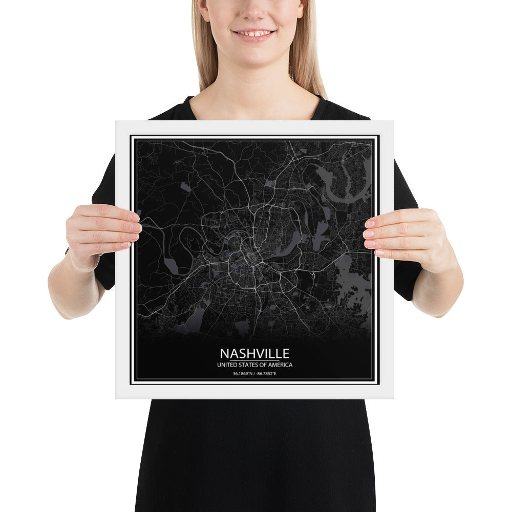 Nashville Black Framed Map