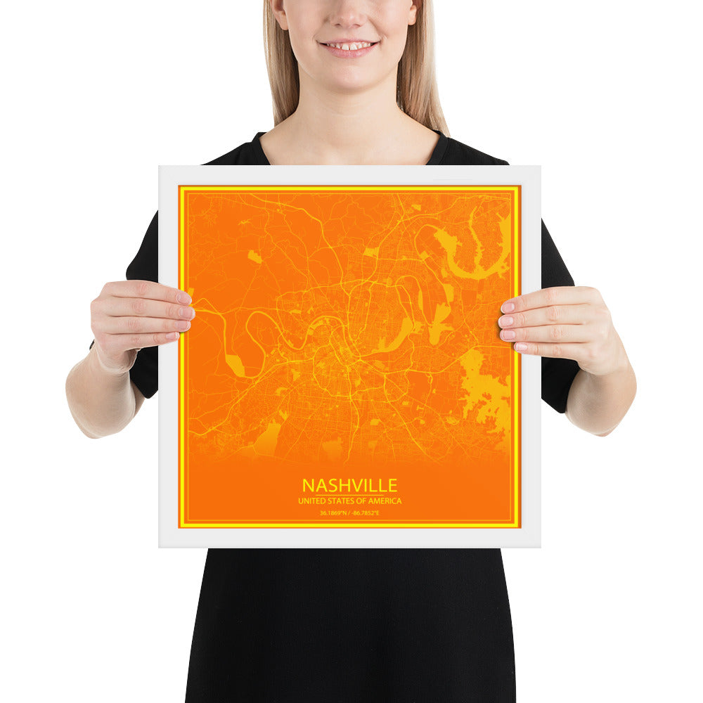 Nashville Orange and Yellow Framed Map