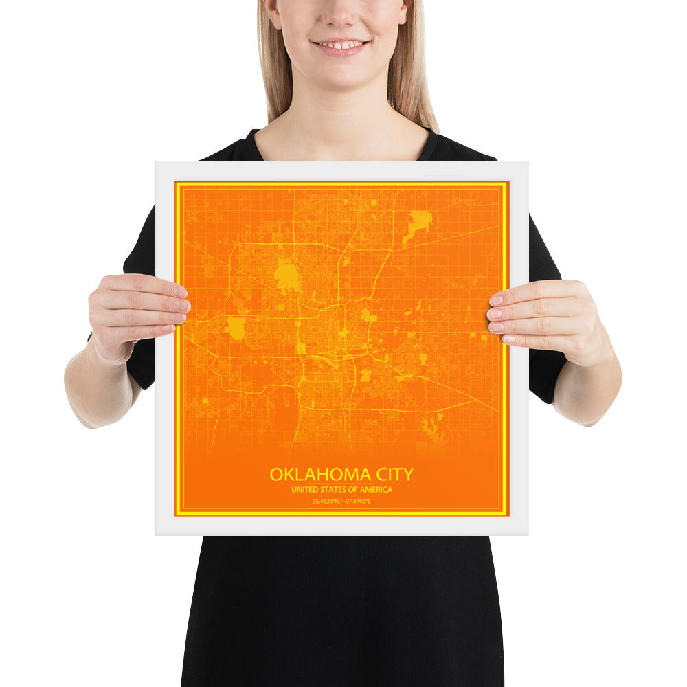 Oklahoma City Orange and Yellow Framed Map