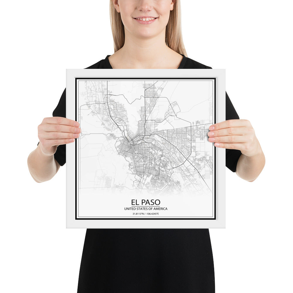 El Paso White Framed Map