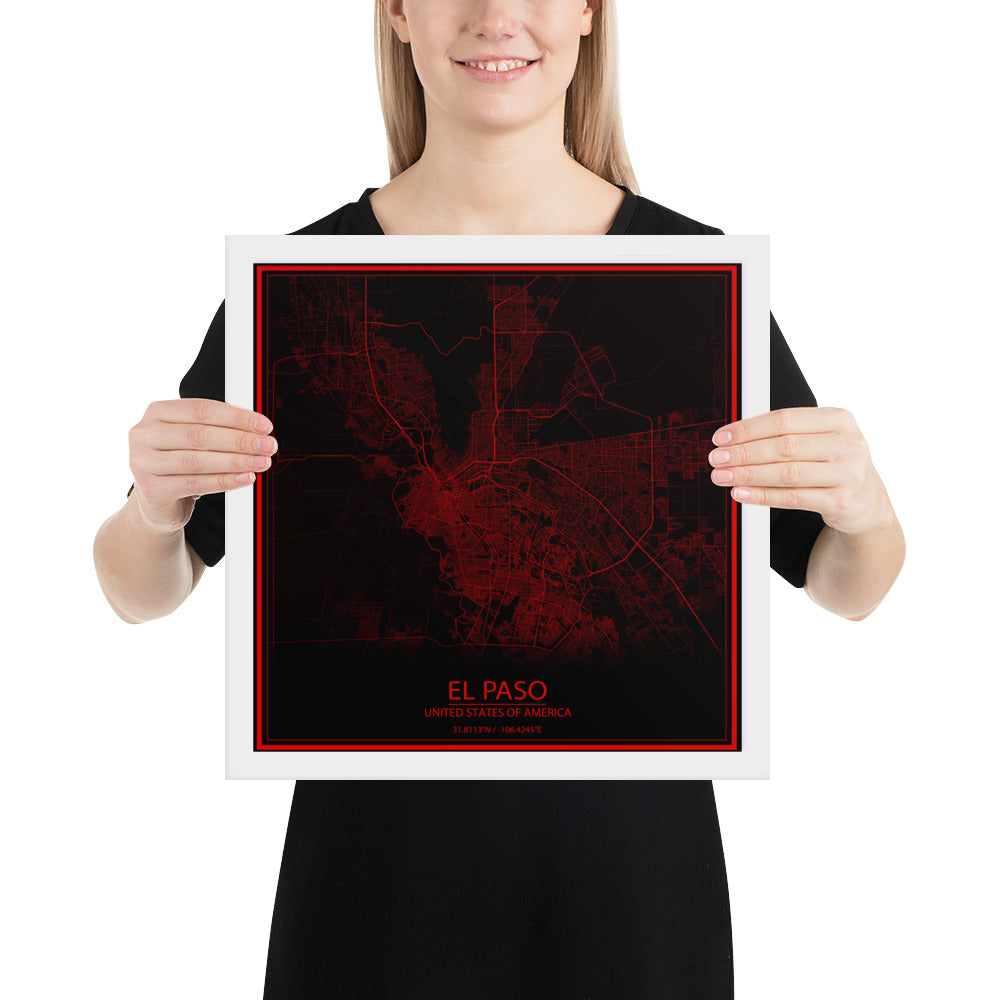 El Paso Black and Red Framed Map