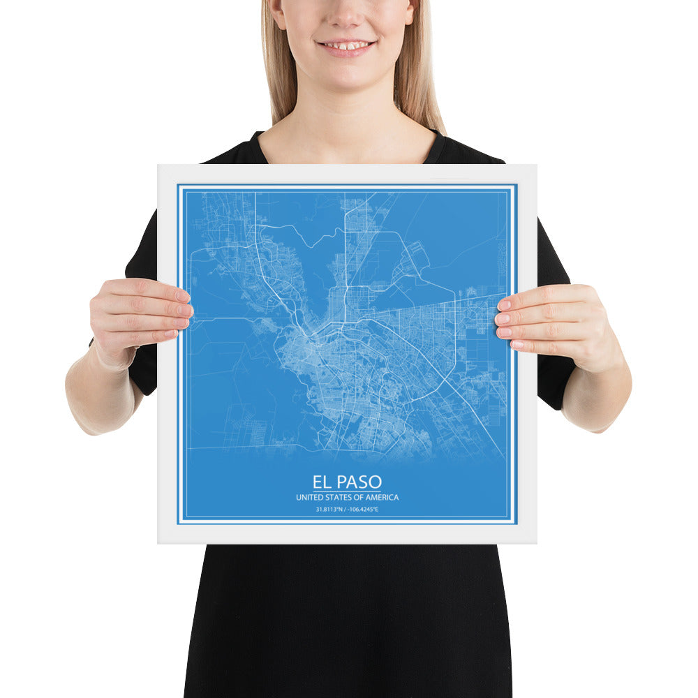 El Paso Blue and White Framed Map