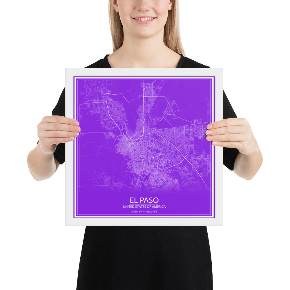 El Paso Purple and White Framed Map