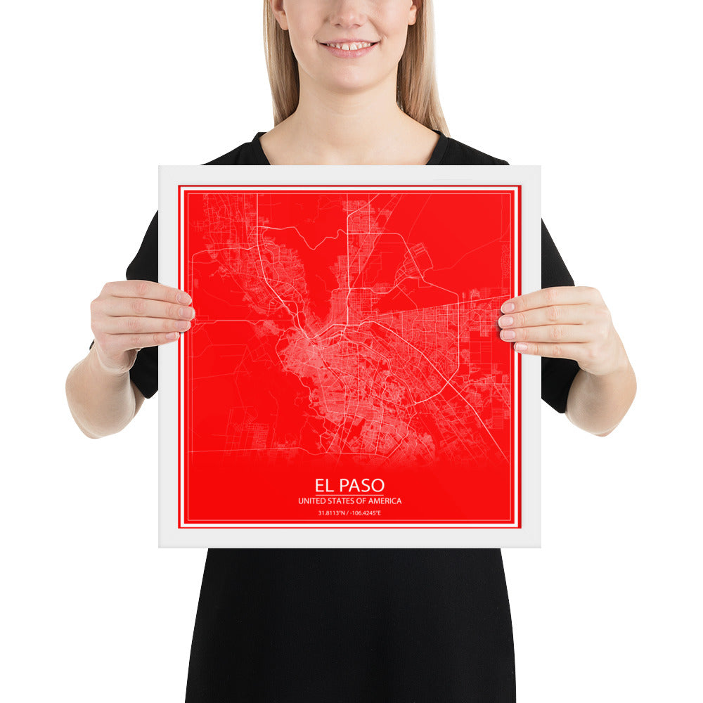 El Paso Red and White Framed Map