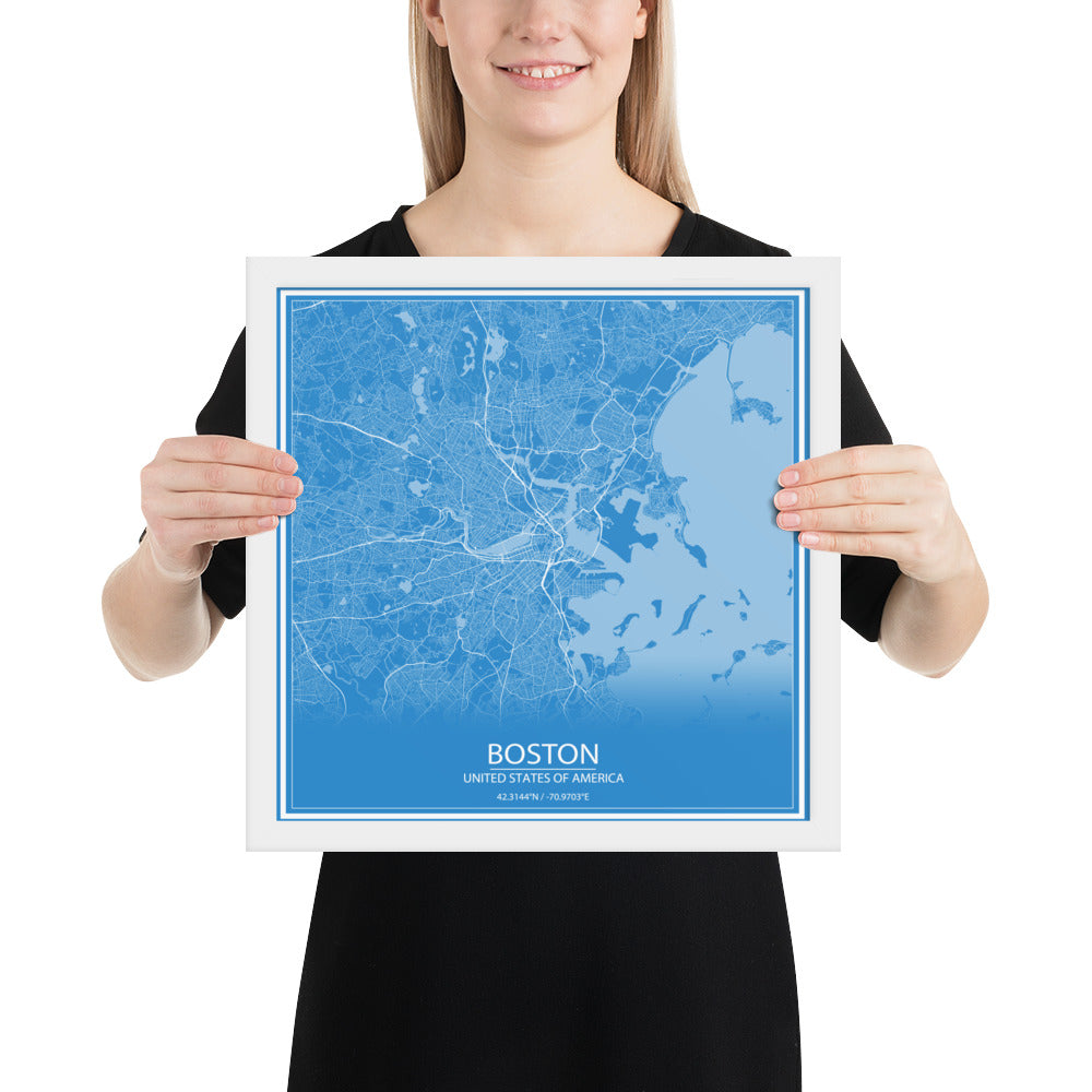 Boston Blue and White Framed Map