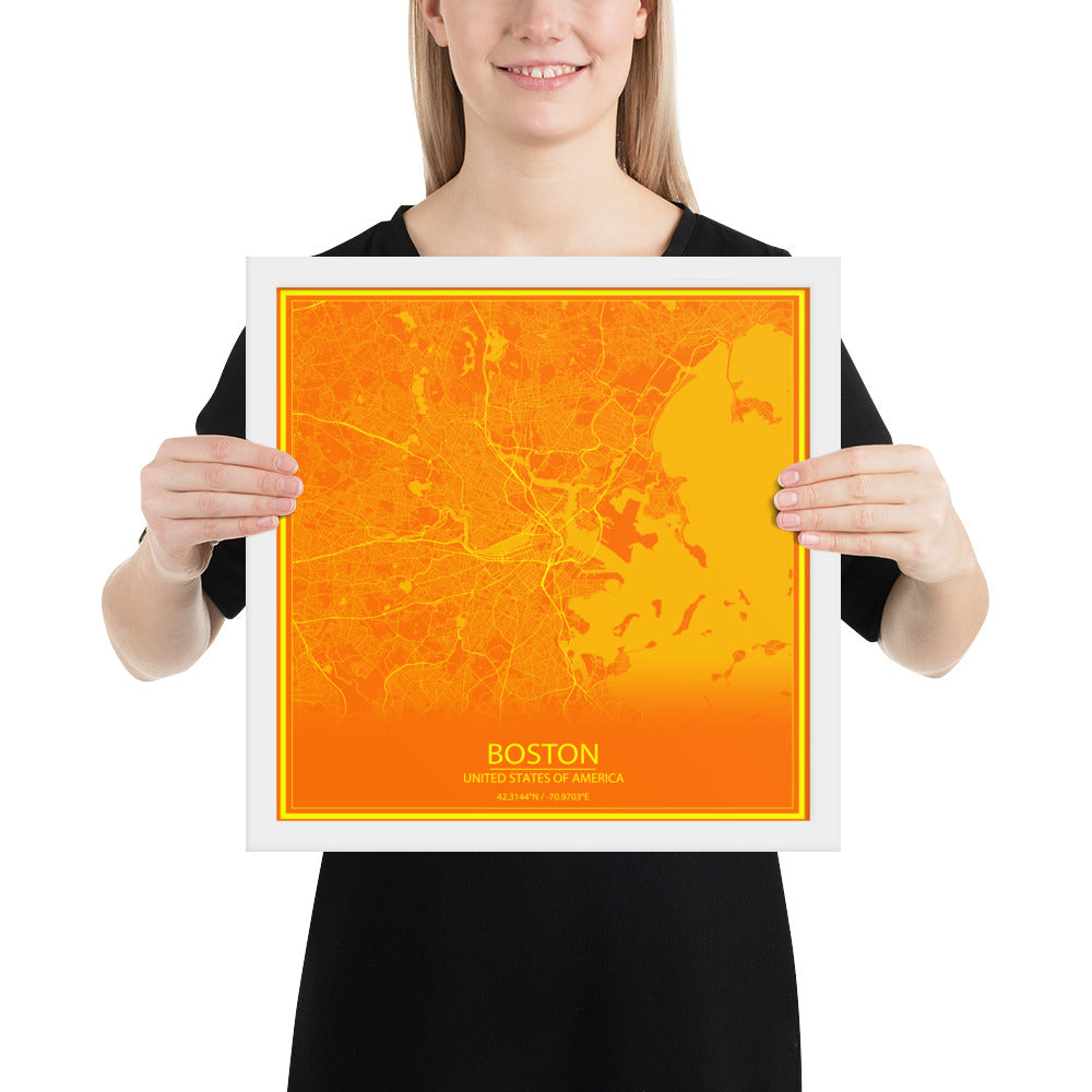 Boston Orange and Yellow Framed Map