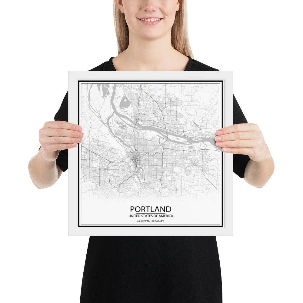 Portland White Framed Map