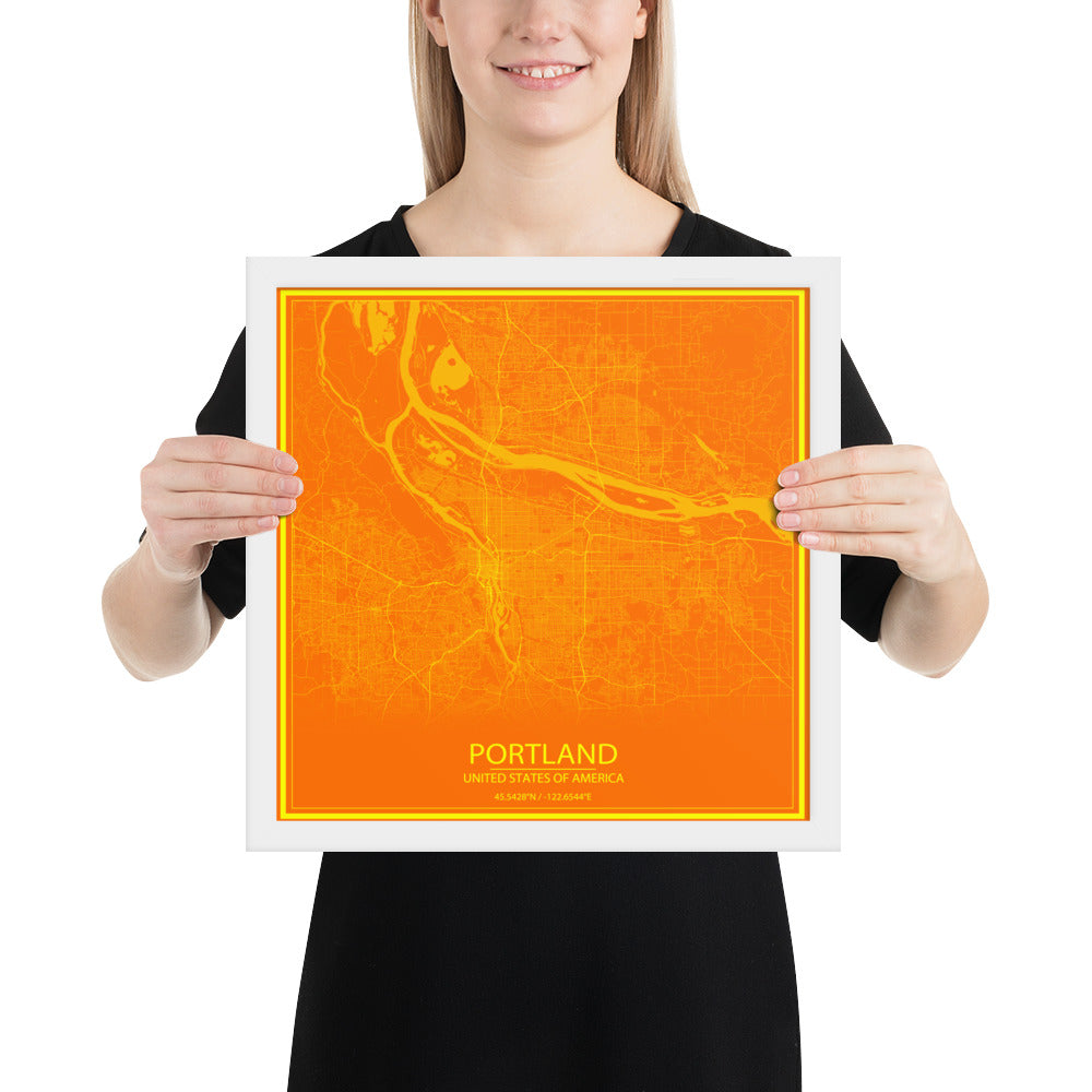 Portland Orange and Yellow Framed Map