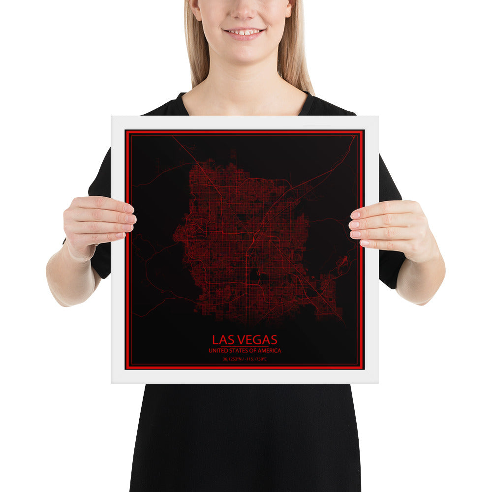 Las Vegas Black and Red Framed Map