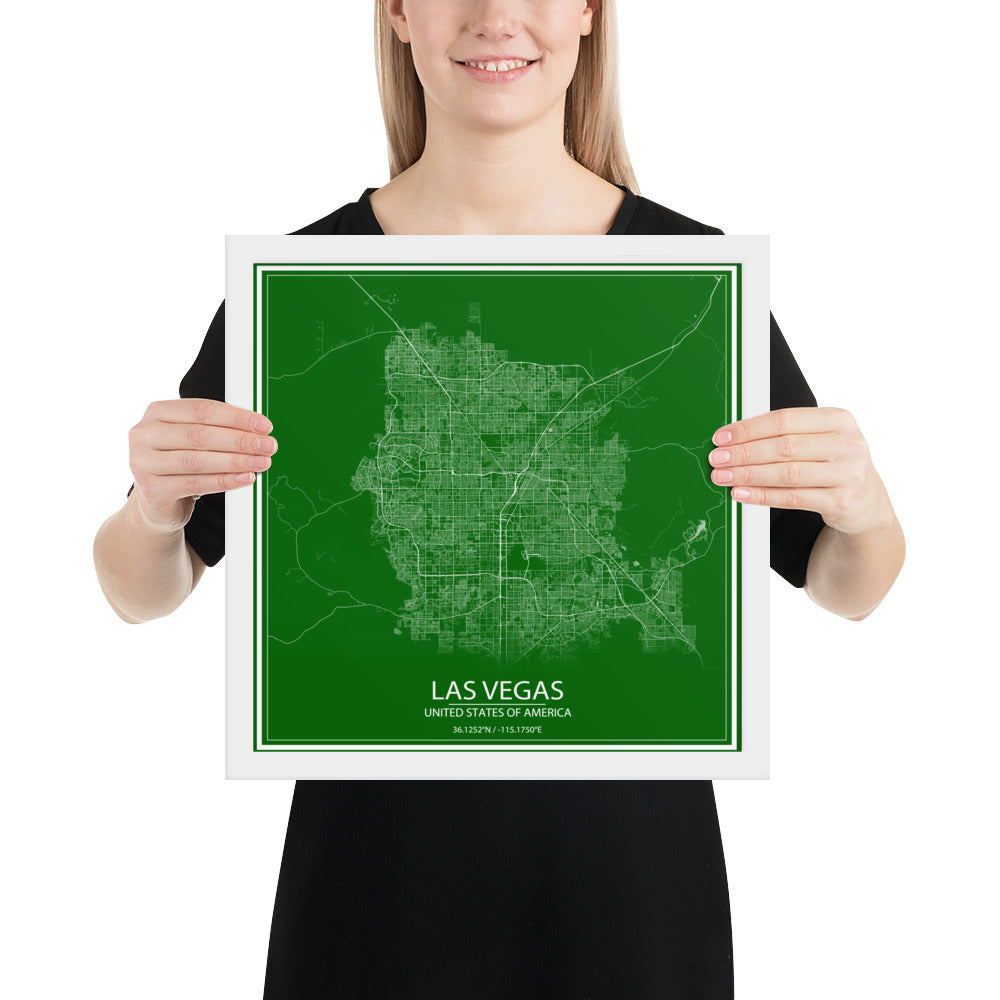 Las Vegas Green and White Framed Map