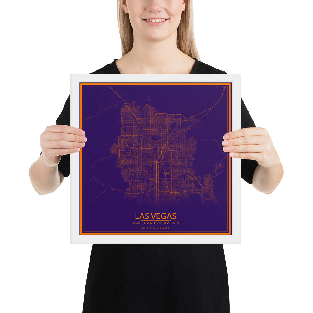 Las Vegas Purple and Orange Framed Map