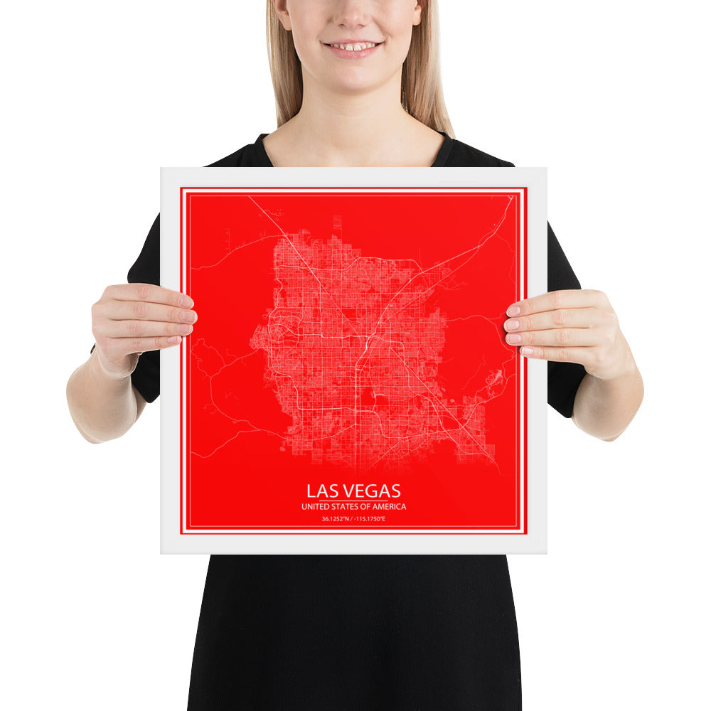 Las Vegas Red and White Framed Map