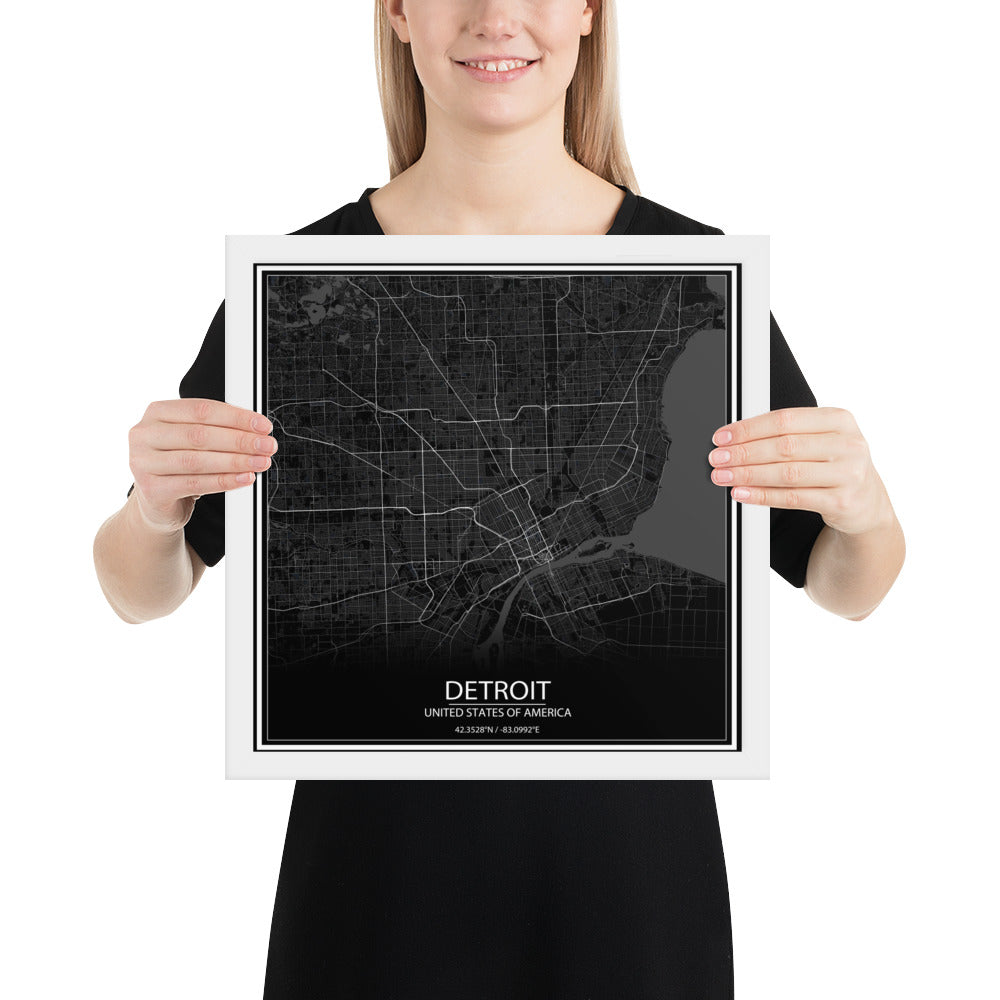 Detroit Black Framed Map