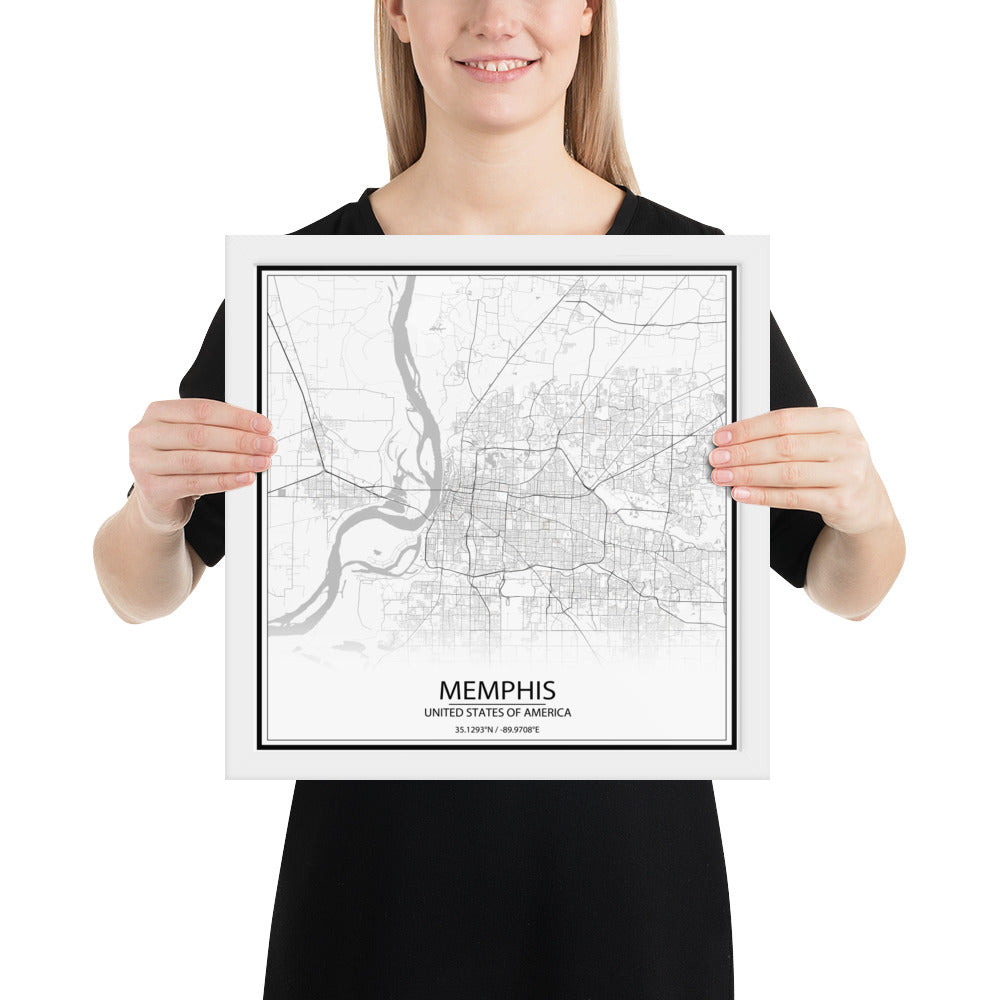 Memphis White Framed Map