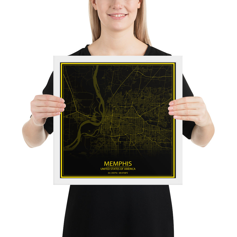 Memphis Black and Yellow Framed Map