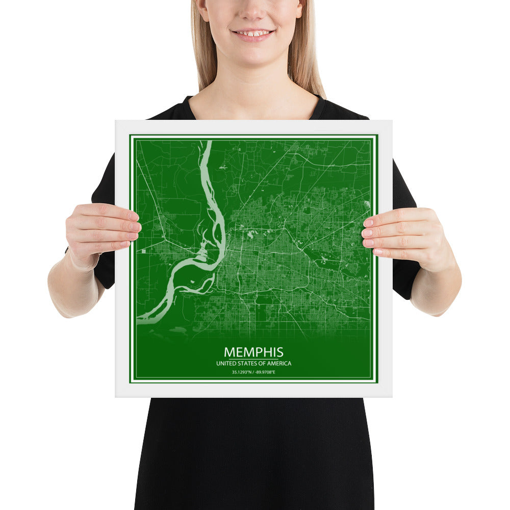 Memphis Green and White Framed Map