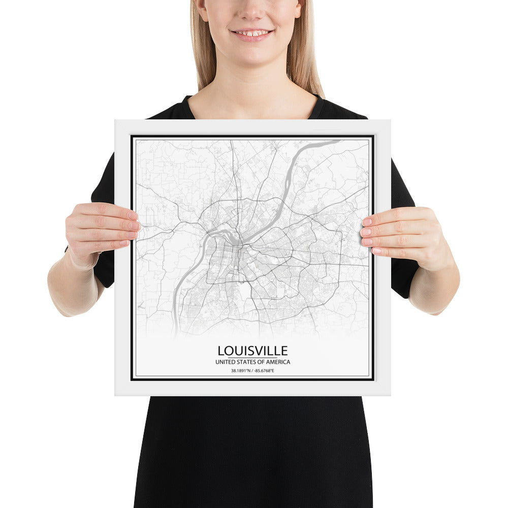 Louisville White Framed Map