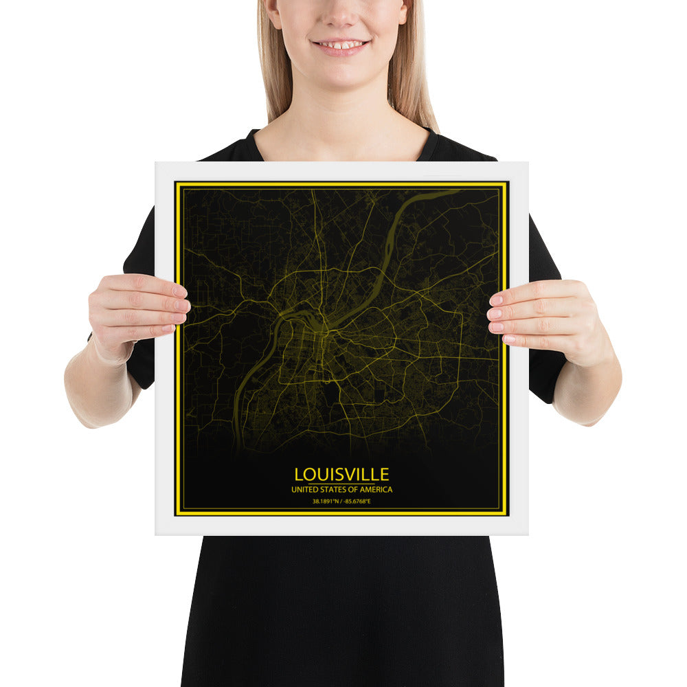 Louisville Black and Yellow Framed Map