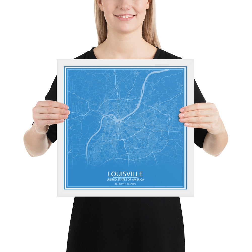 Louisville Blue and White Framed Map