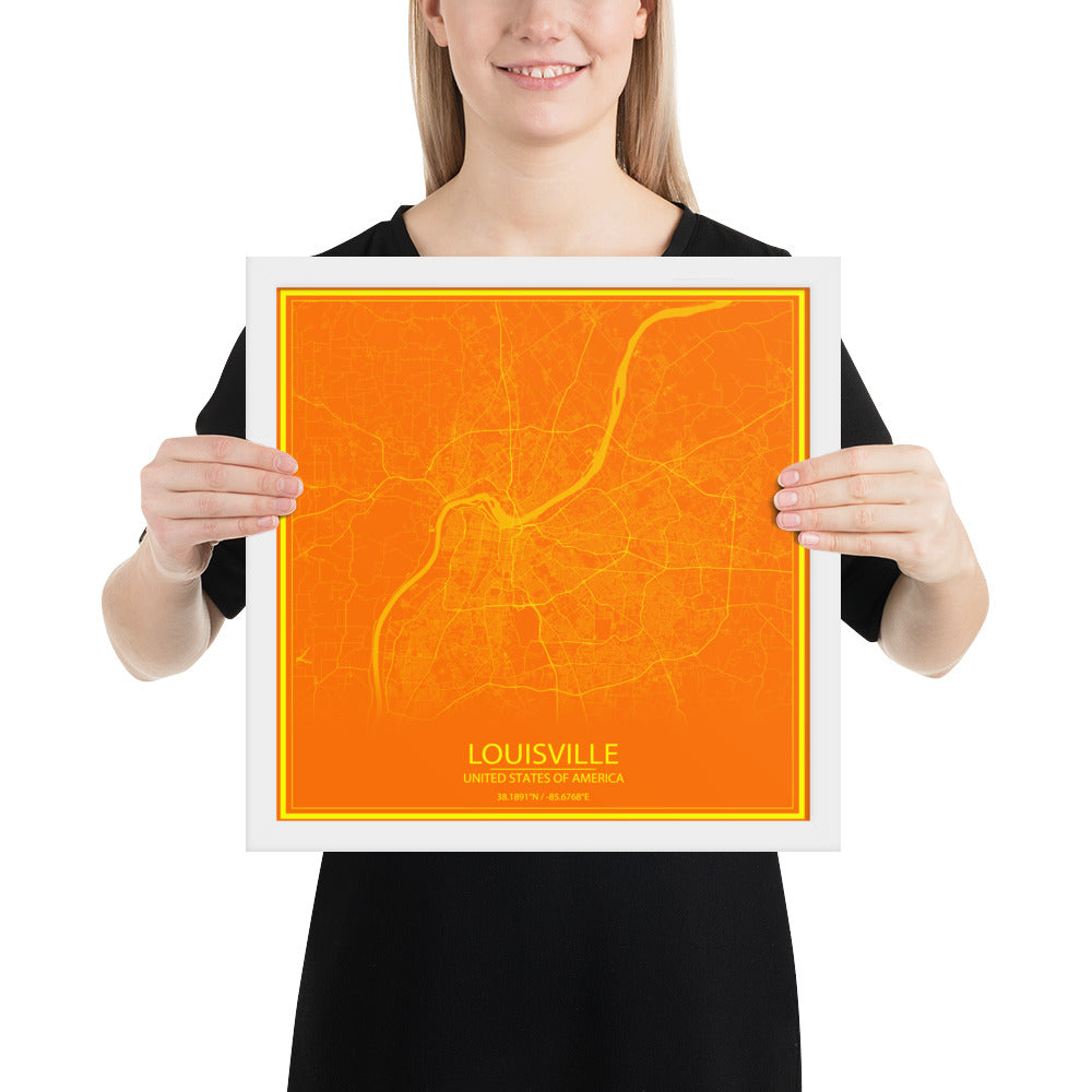 Louisville Orange and Yellow Framed Map