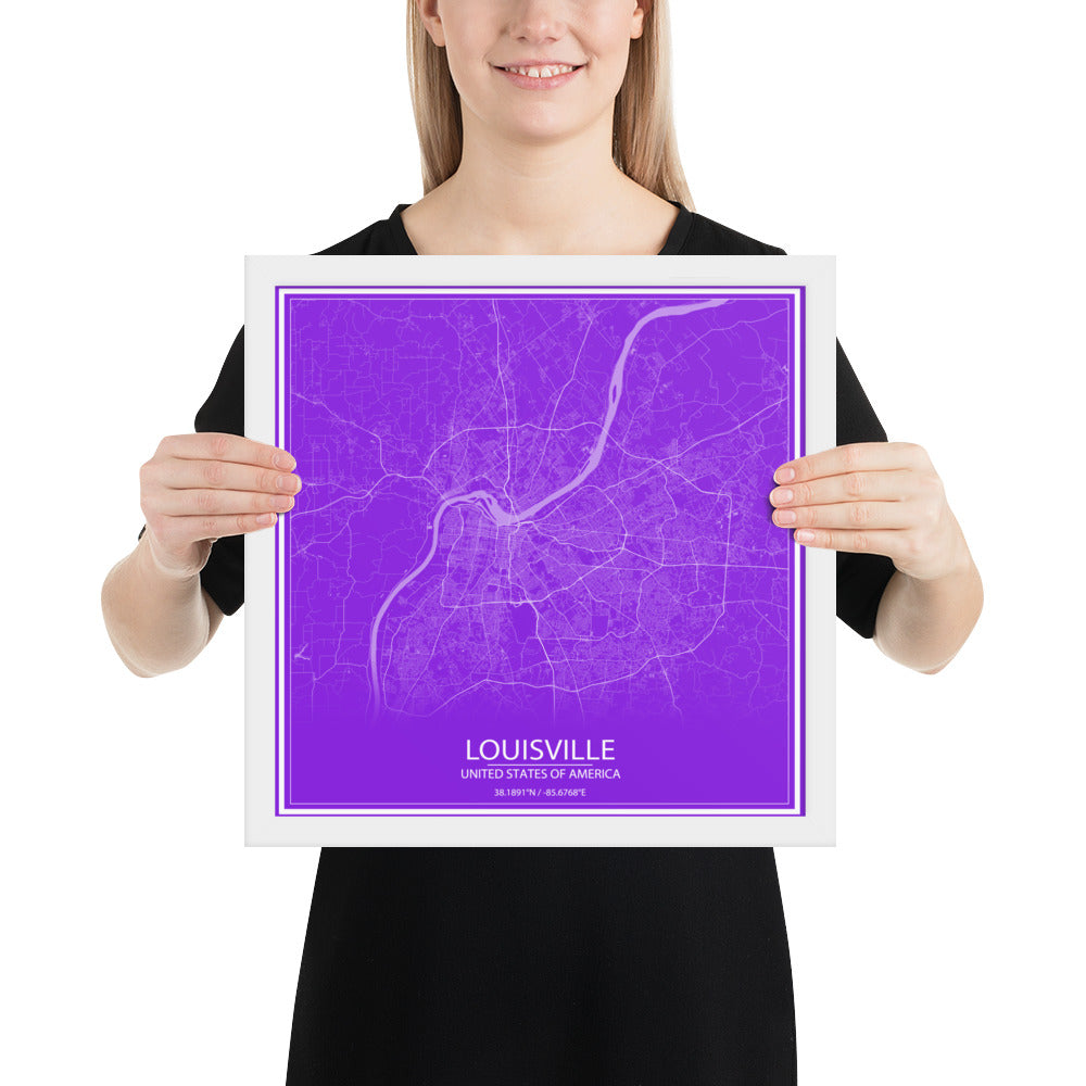 Louisville Purple and White Framed Map