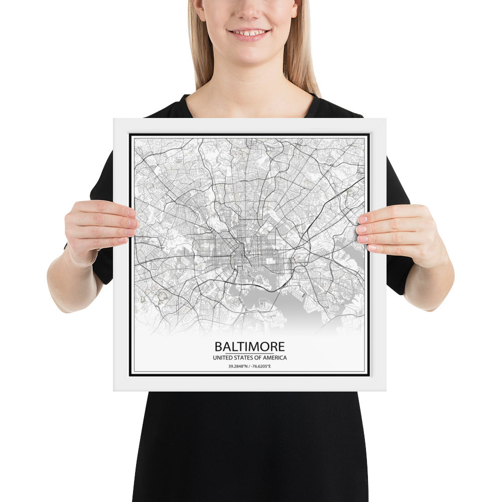 Baltimore White Framed Map