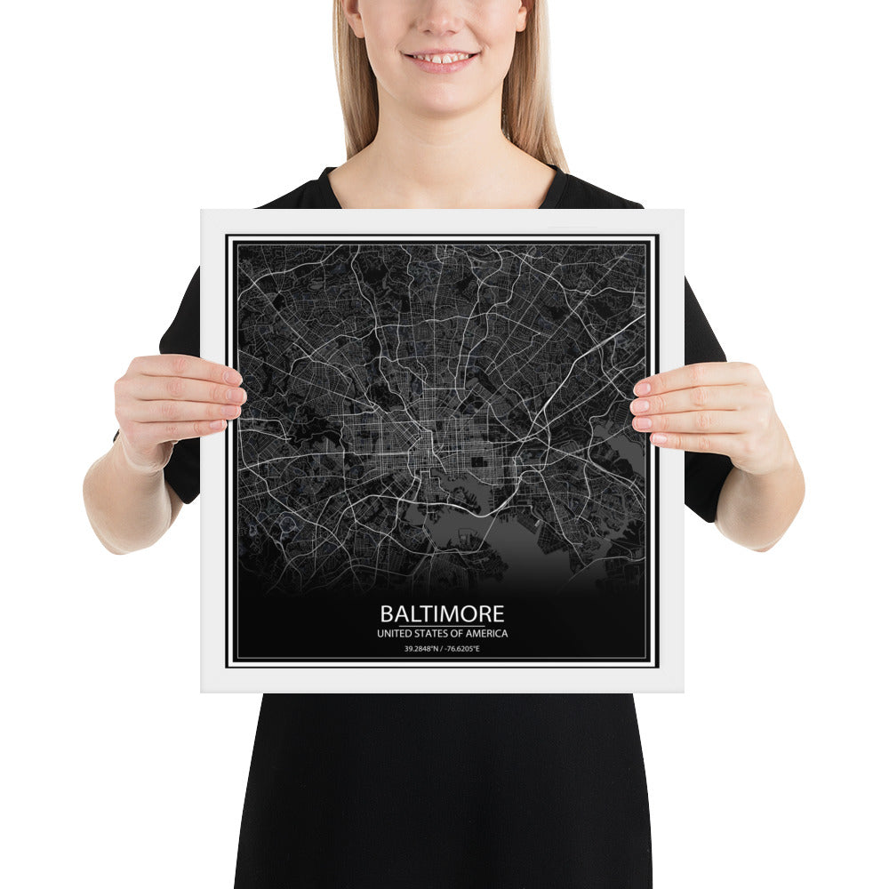 Baltimore Black Framed Map