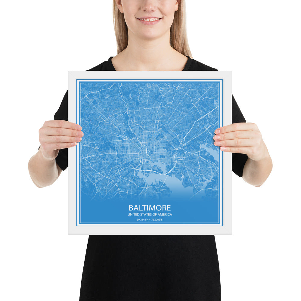 Baltimore Blue and White Framed Map