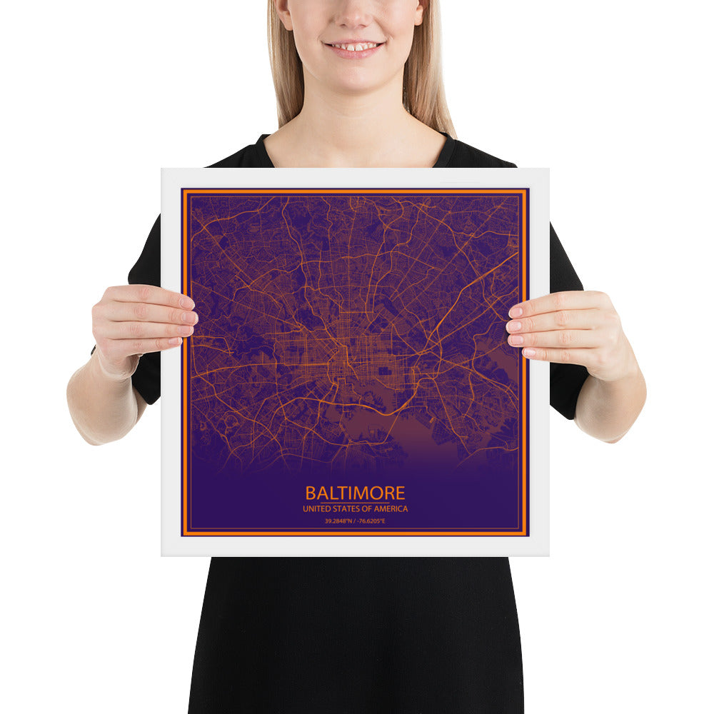 Baltimore Purple and Orange Framed Map