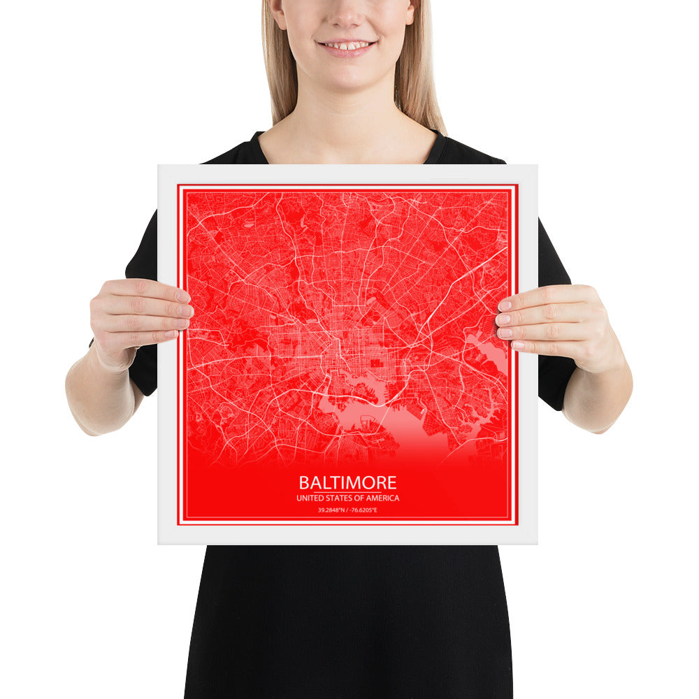 Baltimore Red and White Framed Map