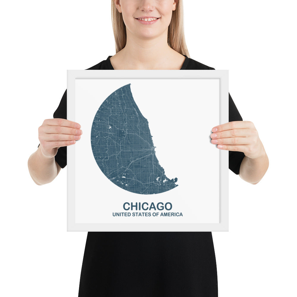 Chicago Circular Blue Framed Map