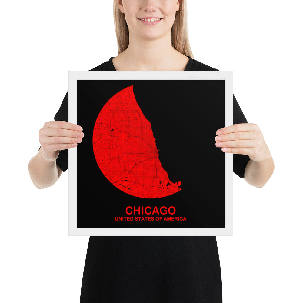 Chicago Circular Red Framed Map