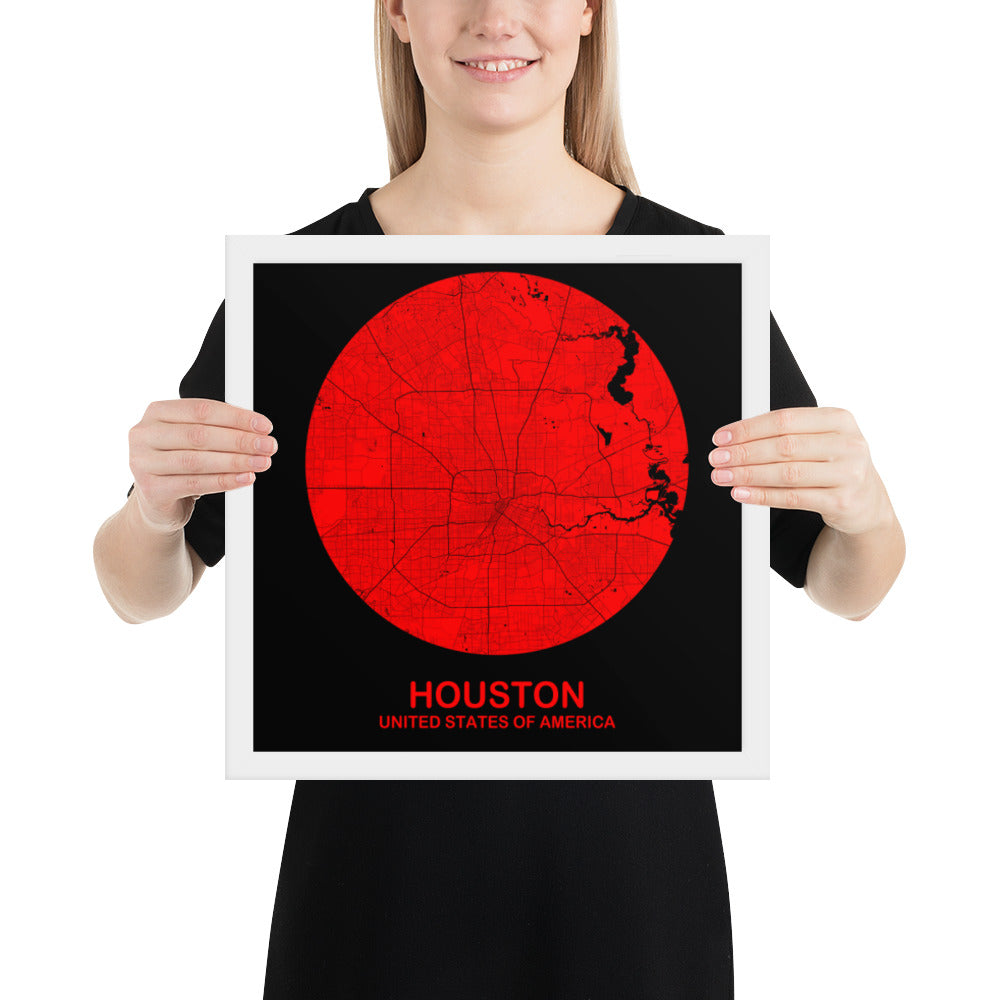 Houston Circular Red Framed Map