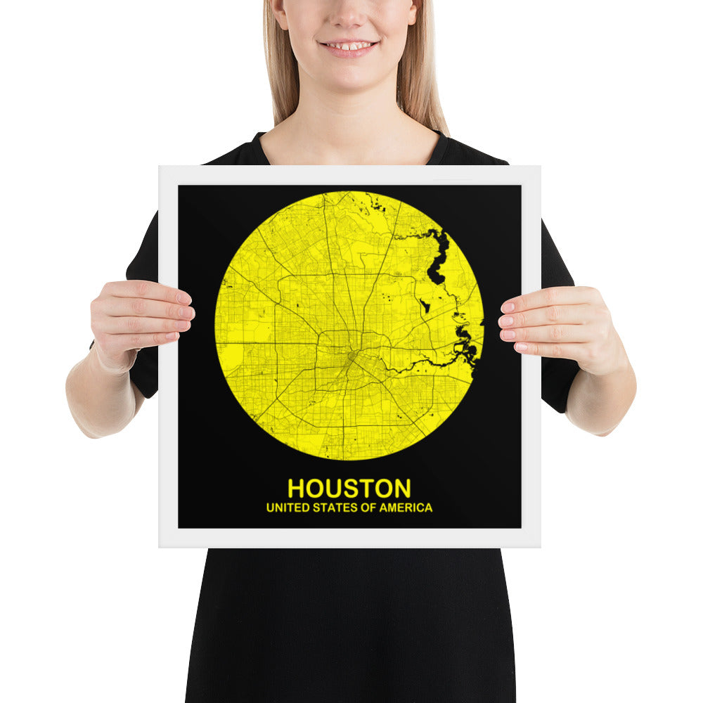 Houston Circular Yellow Framed Map