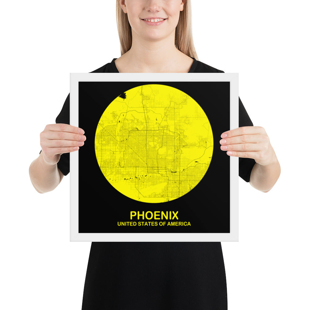 Phoenix Circular Yellow Framed Map