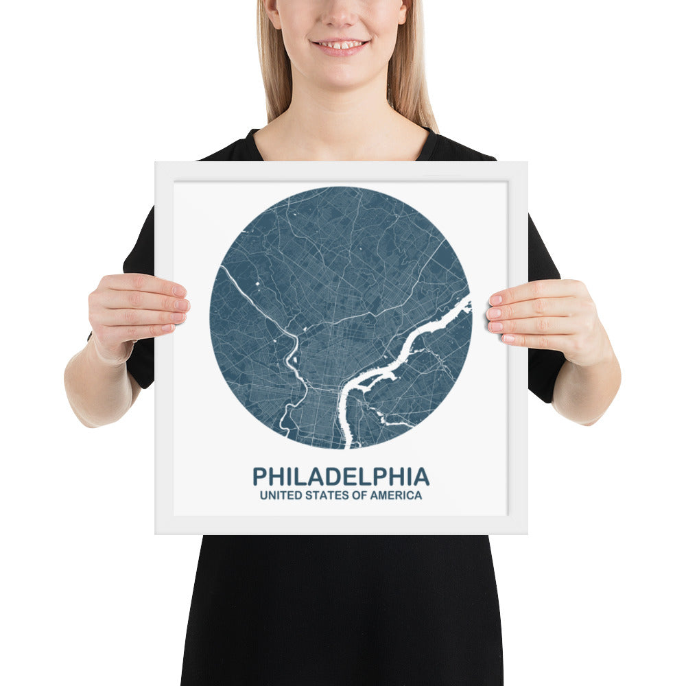 Philadelphia Circular Blue Framed Map