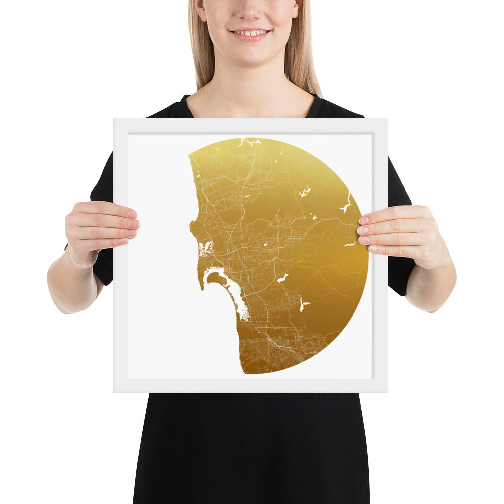 San Diego Gold on White Framed Map