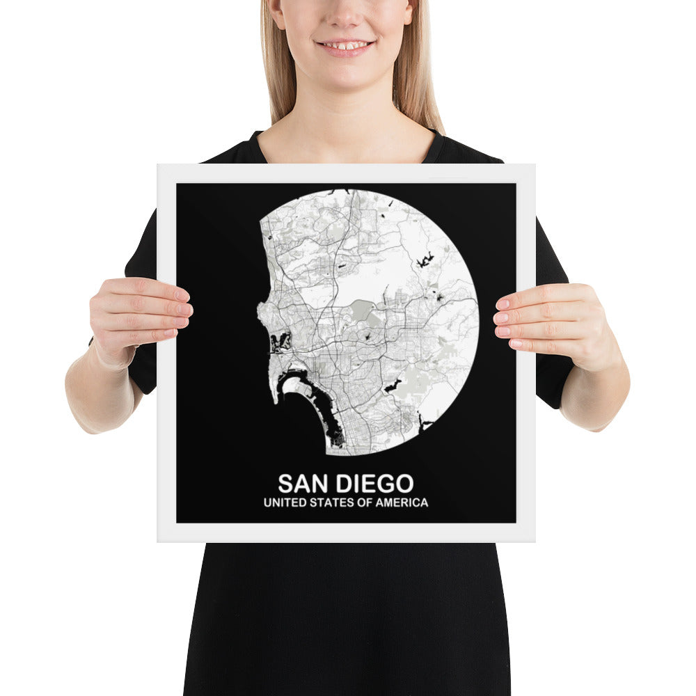 San Diego Circular White Framed Map