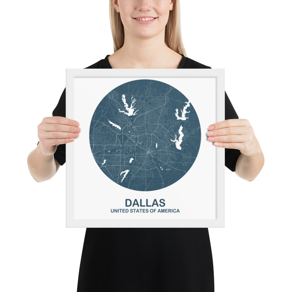 Dallas Circular Blue Framed Map