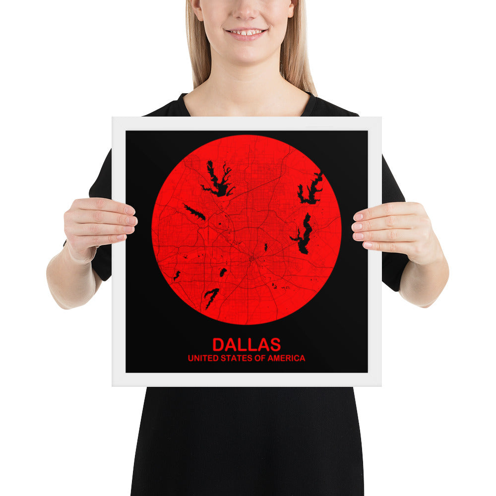 Dallas Circular Red Framed Map