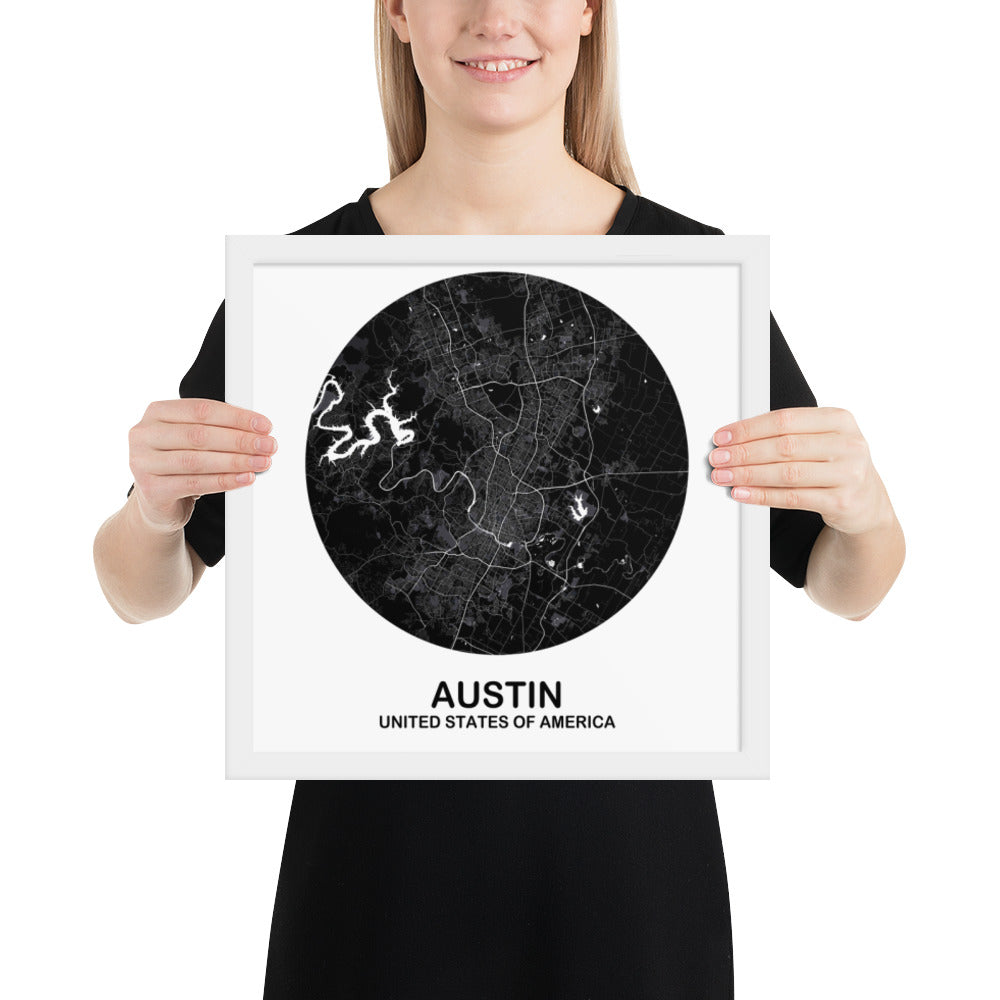 Austin Circular Black Framed Map